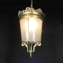 French Art Deco 20th Century  Chandelier by La Carriere Bronze Glass Lantern