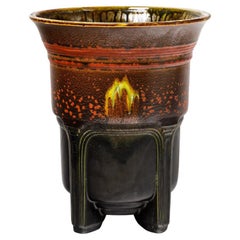 Used 20th Century Art Deco French Red Black Ceramic Planters Flower Pot 1930 Fives 