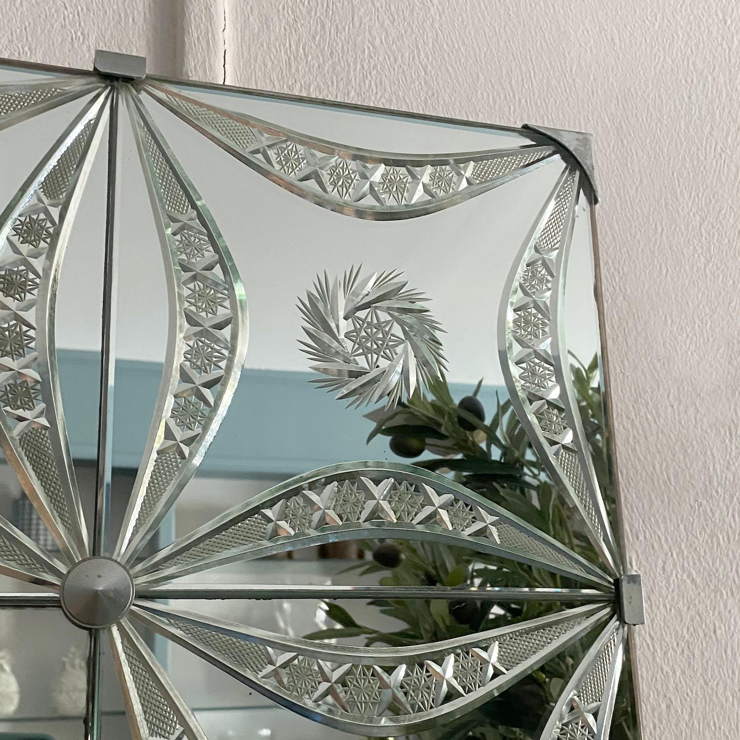 20th Century Silver French Horizontal Vintage Art Deco Glass Wall Mirror 1