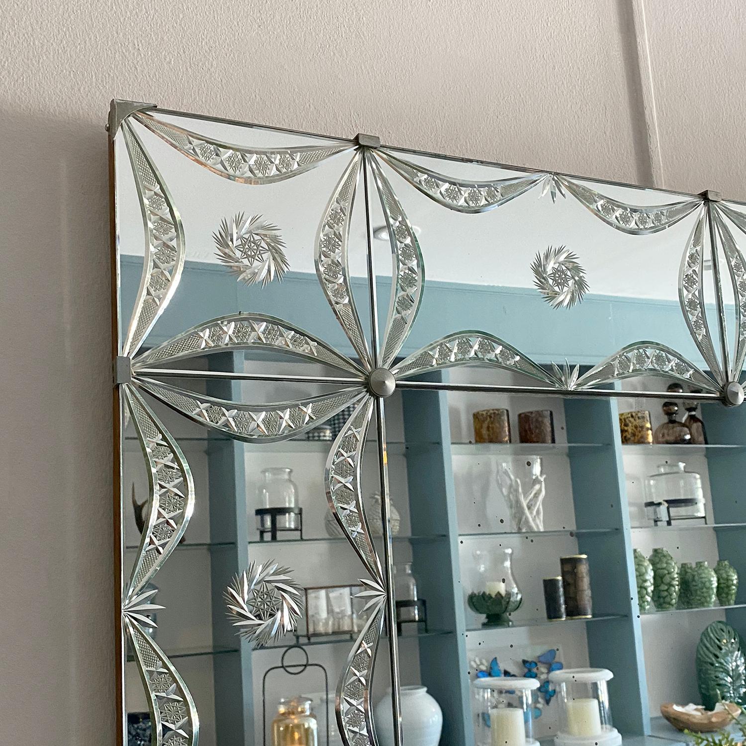 20th Century Silver French Horizontal Vintage Art Deco Glass Wall Mirror 2