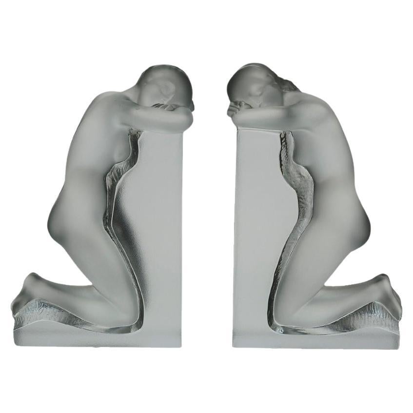 20th Century Art Deco Frosted Glass "Reverie Bookends" by Marc Lalique For Sale