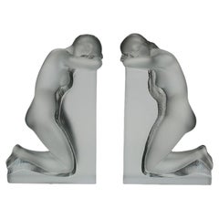 20th Century Art Deco Frosted Glass "Reverie Bookends" by Marc Lalique
