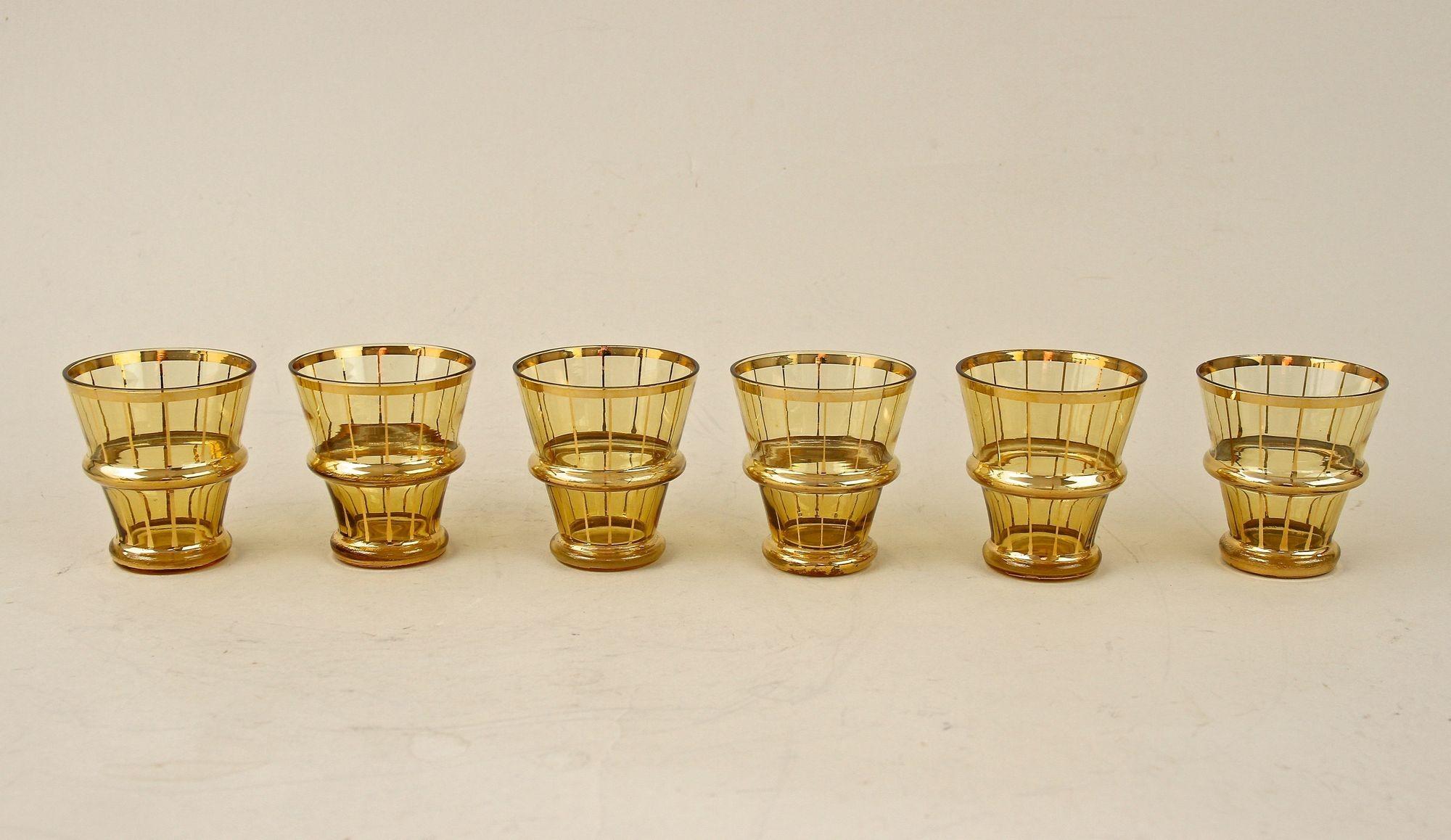 20th Century Art Deco Glass Decanter Set, Amber Colored/ Gilt - CZ ca. 1920 For Sale 9