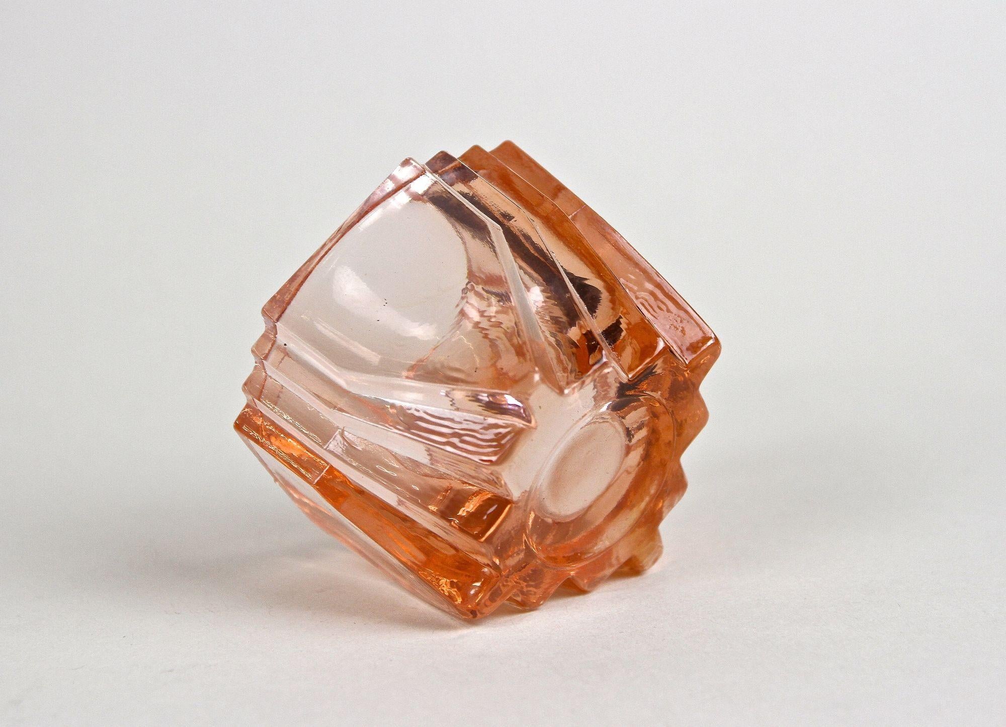 20th Century Art Deco Glass Decanter Set Of Seven, Coral Colored, AT ca. 1920 For Sale 12