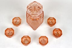 20th Century Art Deco Glass Decanter Set Of Seven, Coral Colored, AT ca. 1920