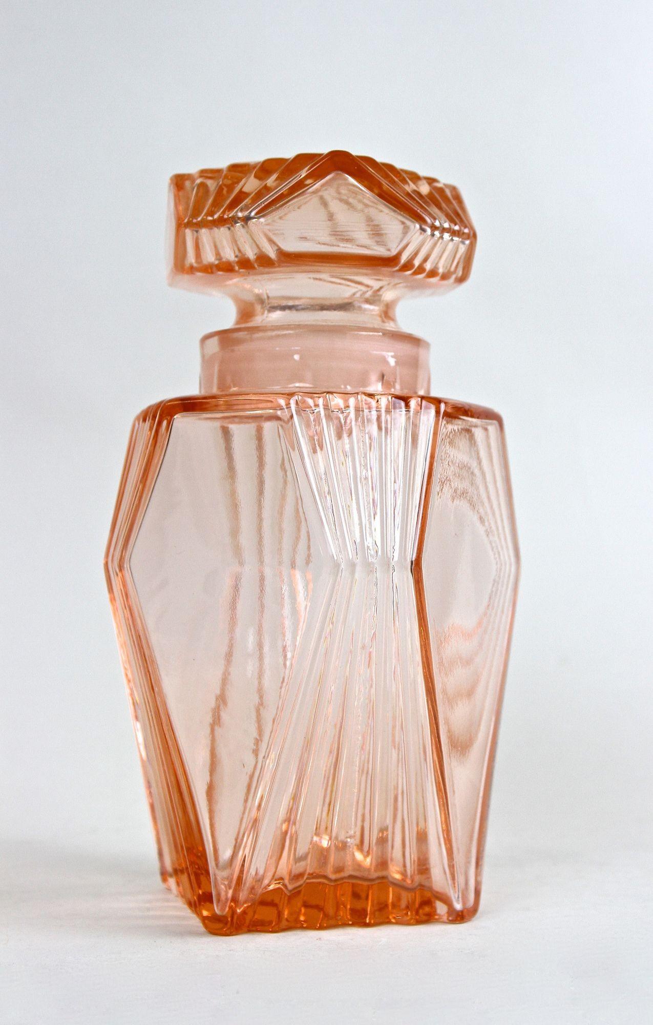 20th Century Art Deco Glass Decanter Set Of Seven, Coral Colored, AT ca. 1920 For Sale 2