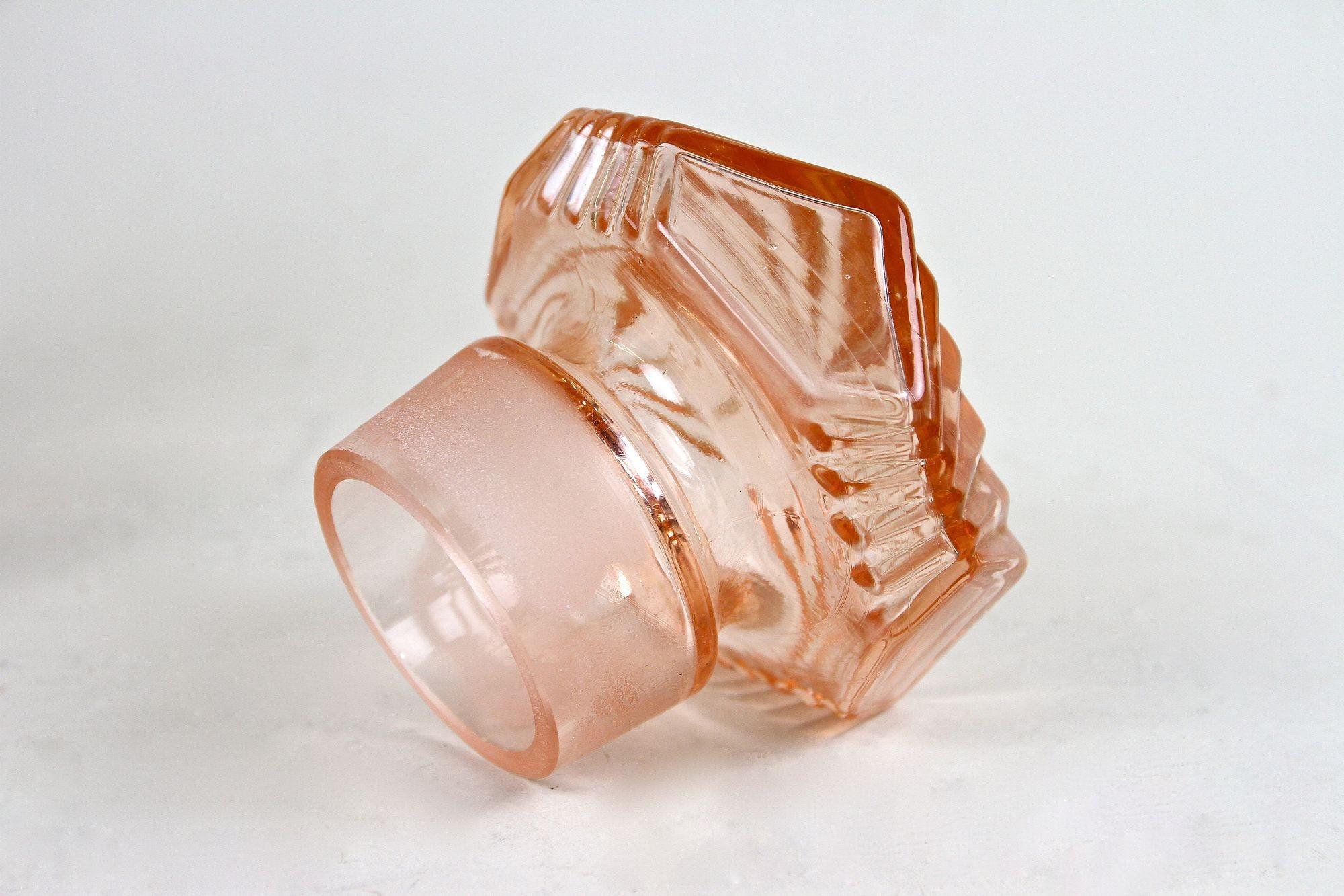 20th Century Art Deco Glass Decanter Set Of Seven, Coral Colored, AT ca. 1920 For Sale 5