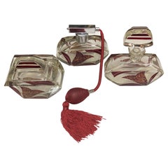 20th Century Art Deco Glass Vanity Set of Two Bottles and Soap Container