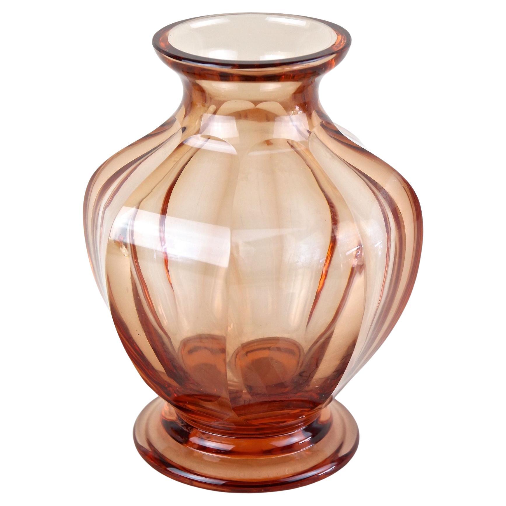 20th Century Art Deco Glass Vase, Corall Colored, Austria ca. 1920