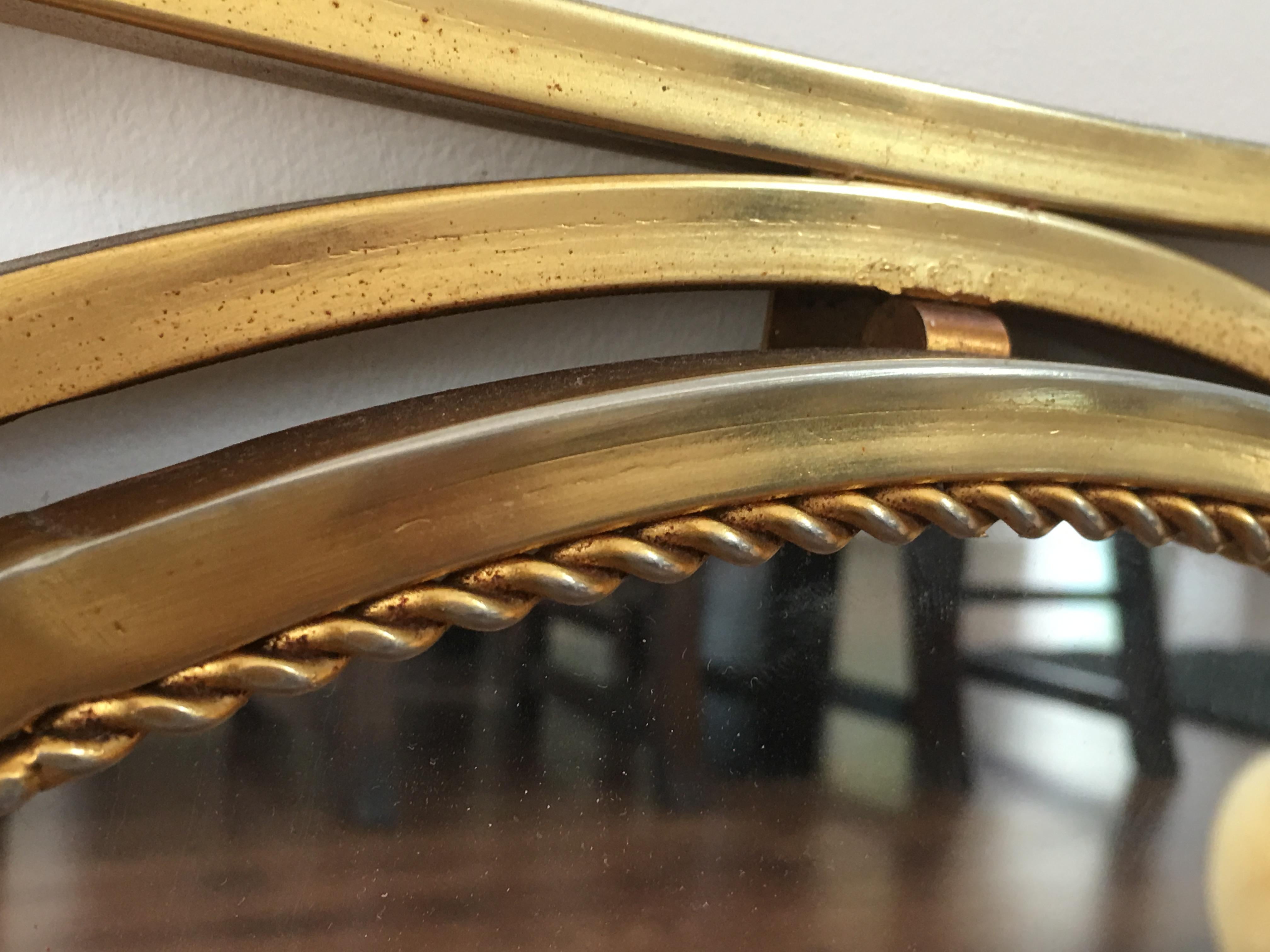 20th Century Art Decó Gold Gilt Metal Mirror with Beautiful Corners Fleurs 1
