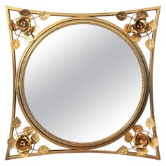 20th Century Art Decó Gold Gilt Metal Mirror with Beautiful Corners Fleurs