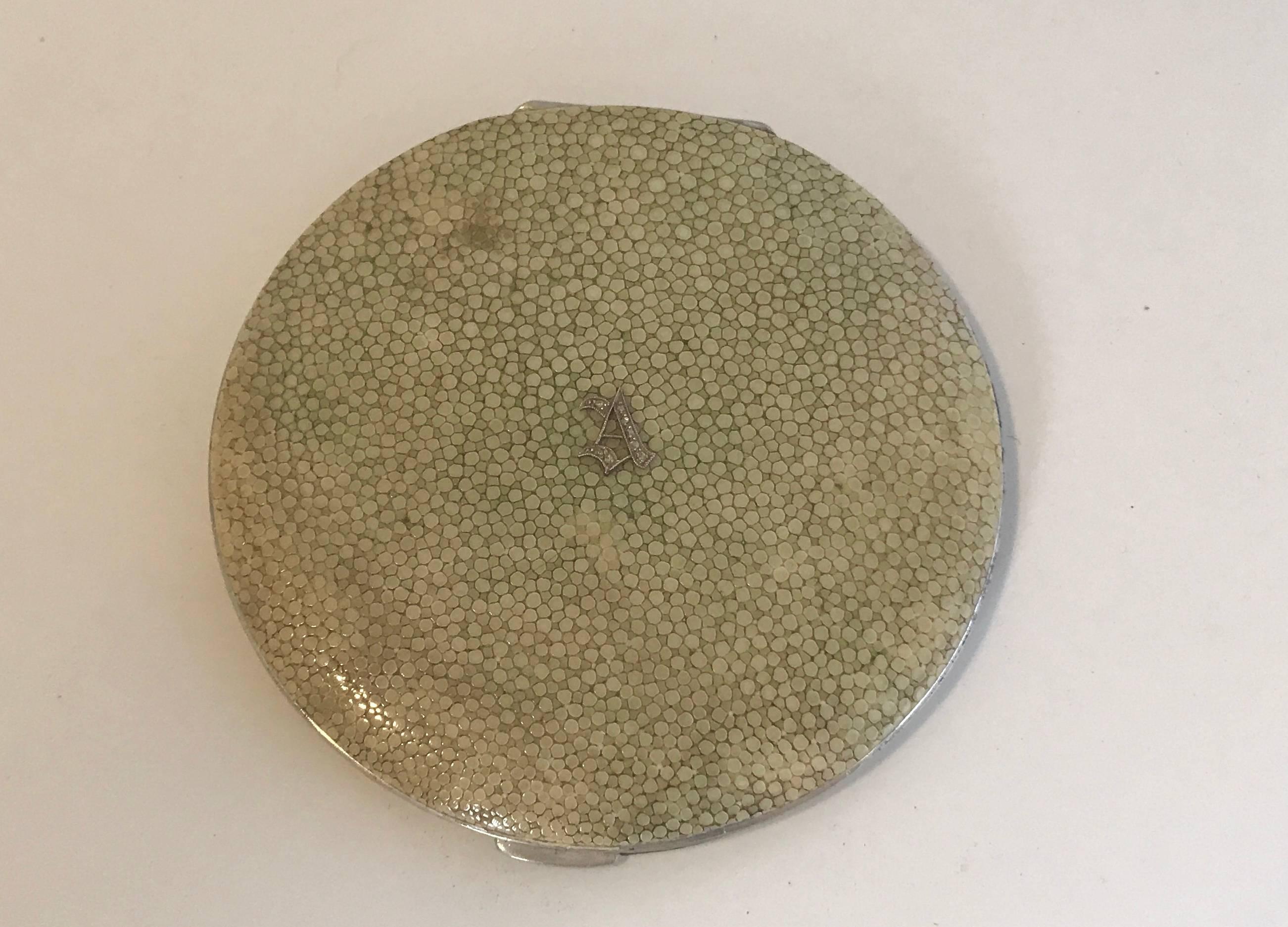 20th century Art Deco green shagreen compact.