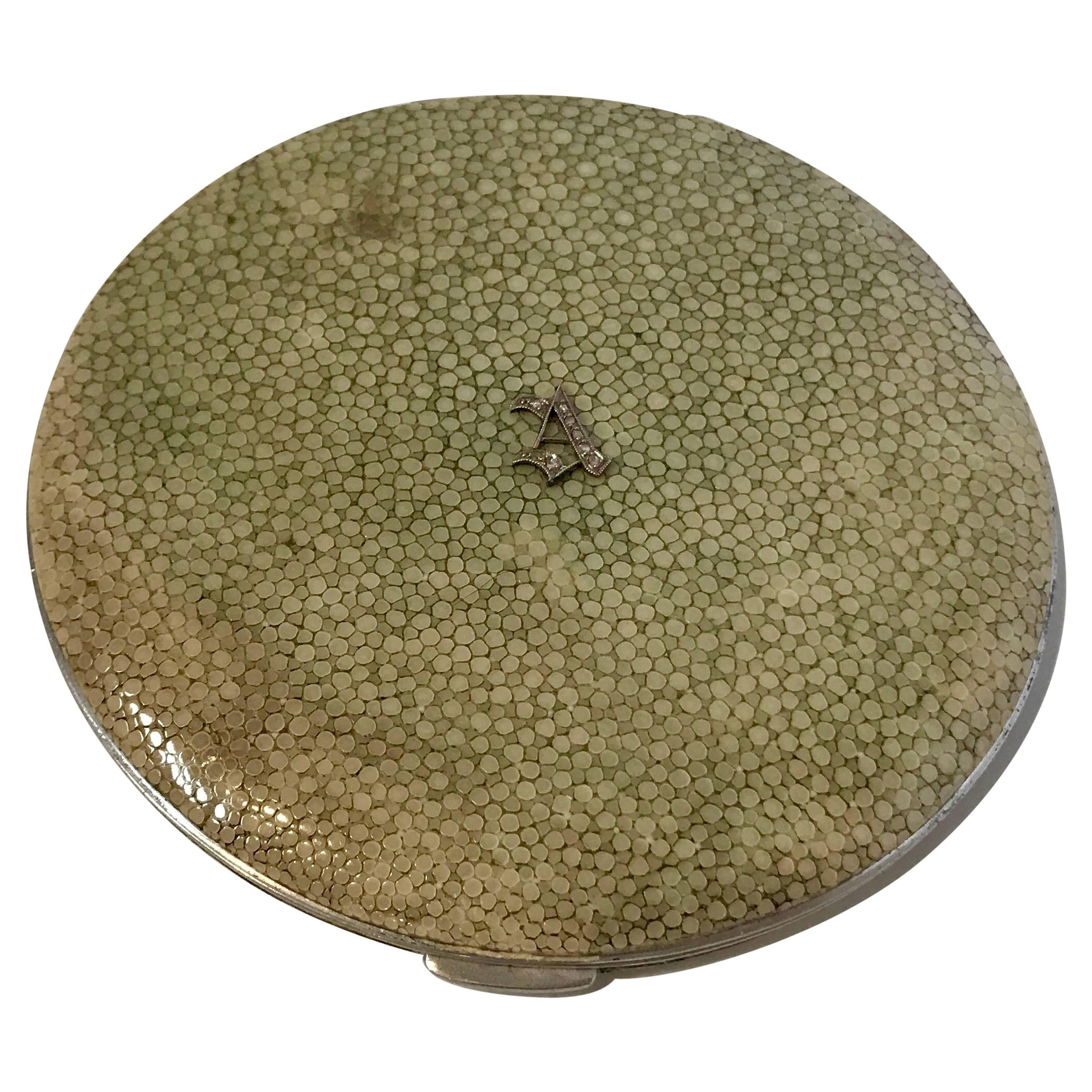 20th Century Art Deco Green Shagreen Compact For Sale