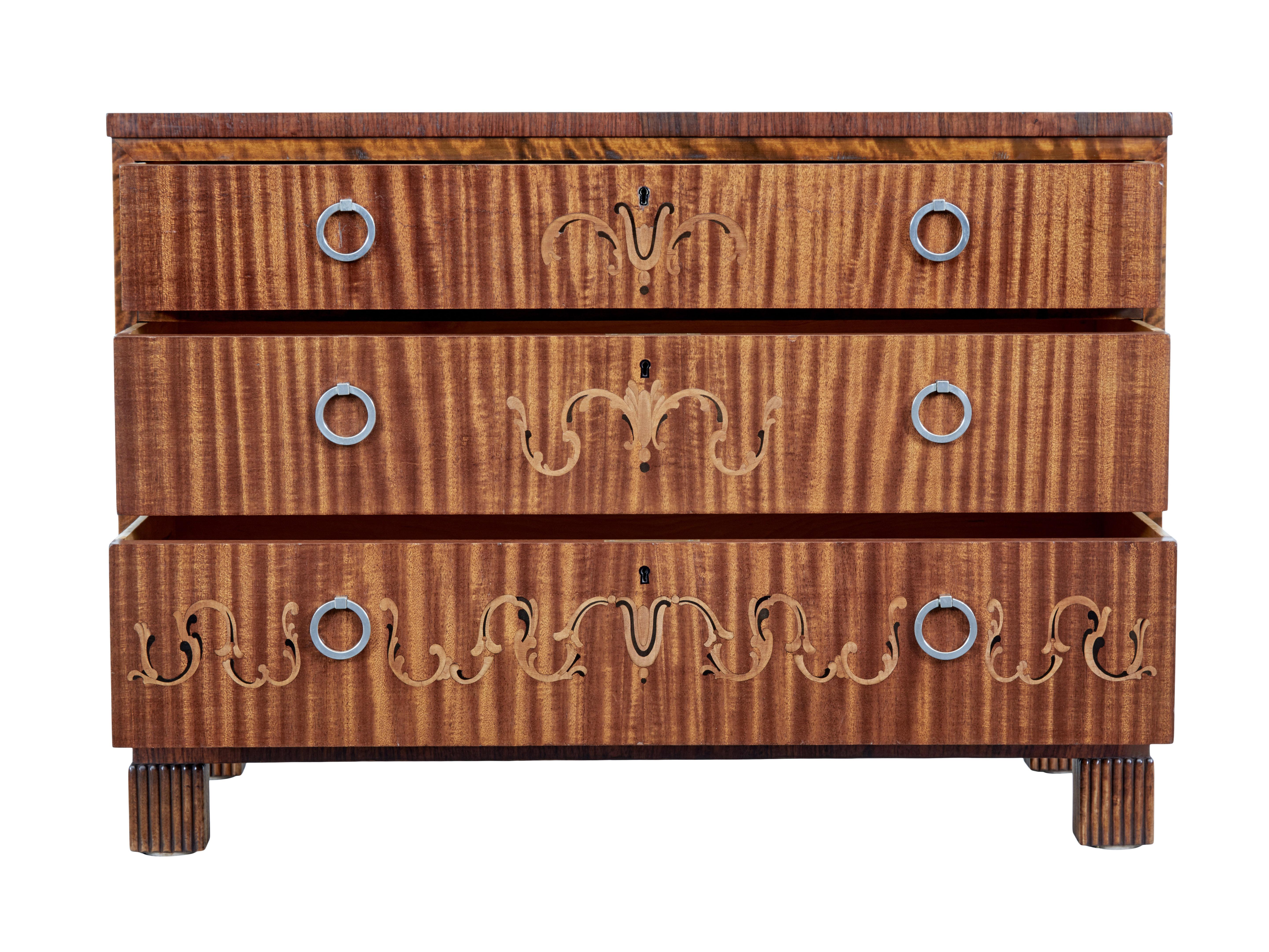 Swedish 20th Century Art Deco Inlaid Chest of Drawers