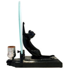 20th Century Art Deco Iron & Hand Blown Glass "Panther" Lamp By Sarsaparilla's