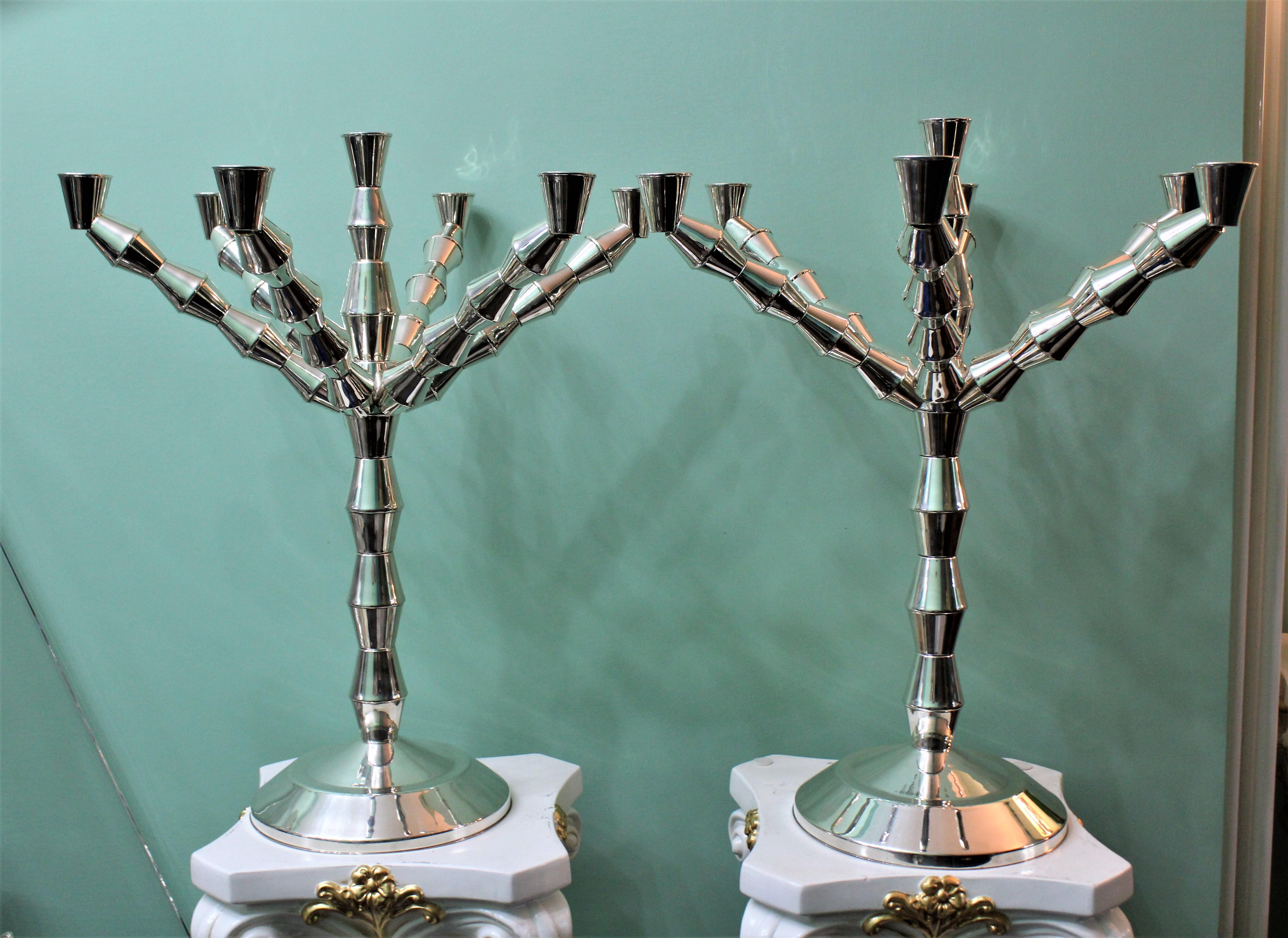 Hand-Crafted 20th Century Art Deco Italian Silver Candelabras Pair by Carlo Trebbi, 1930s For Sale