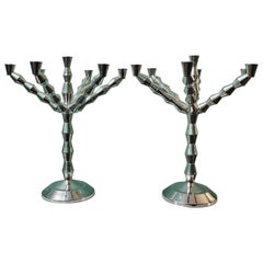 20th Century Art Deco Italian Silver Candelabras Pair by Carlo Trebbi, 1930s