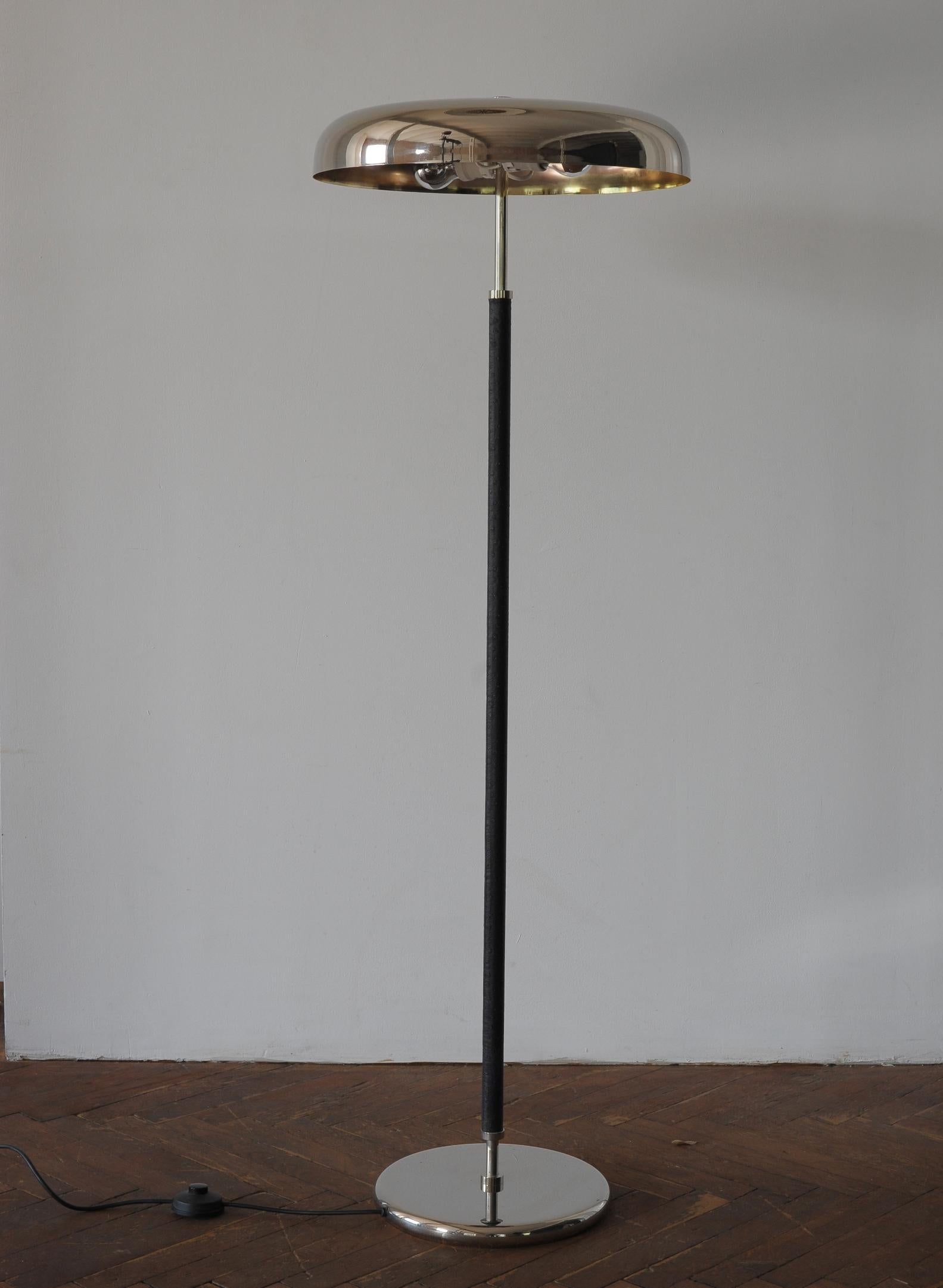 Plated 20th Century Art Deco Leather Clad Floor Lamp For Sale