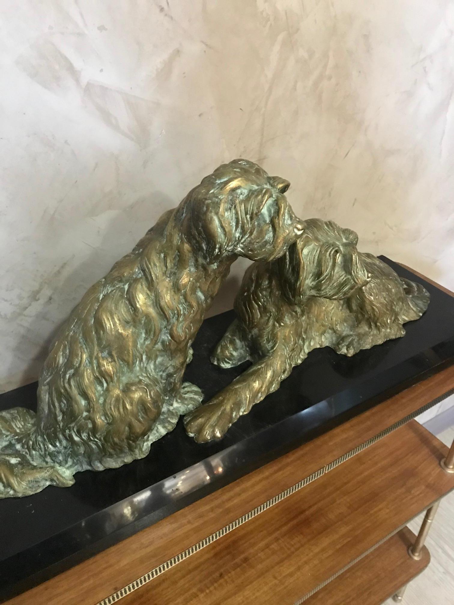 20th Century Art Deco Marble and Bronze Georges Lavroff Dogs Sculpture 6