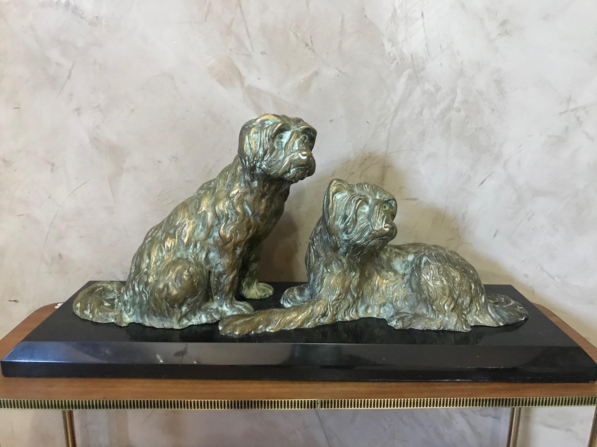 20th Century Art Deco Marble and Bronze Georges Lavroff Dogs Sculpture 9