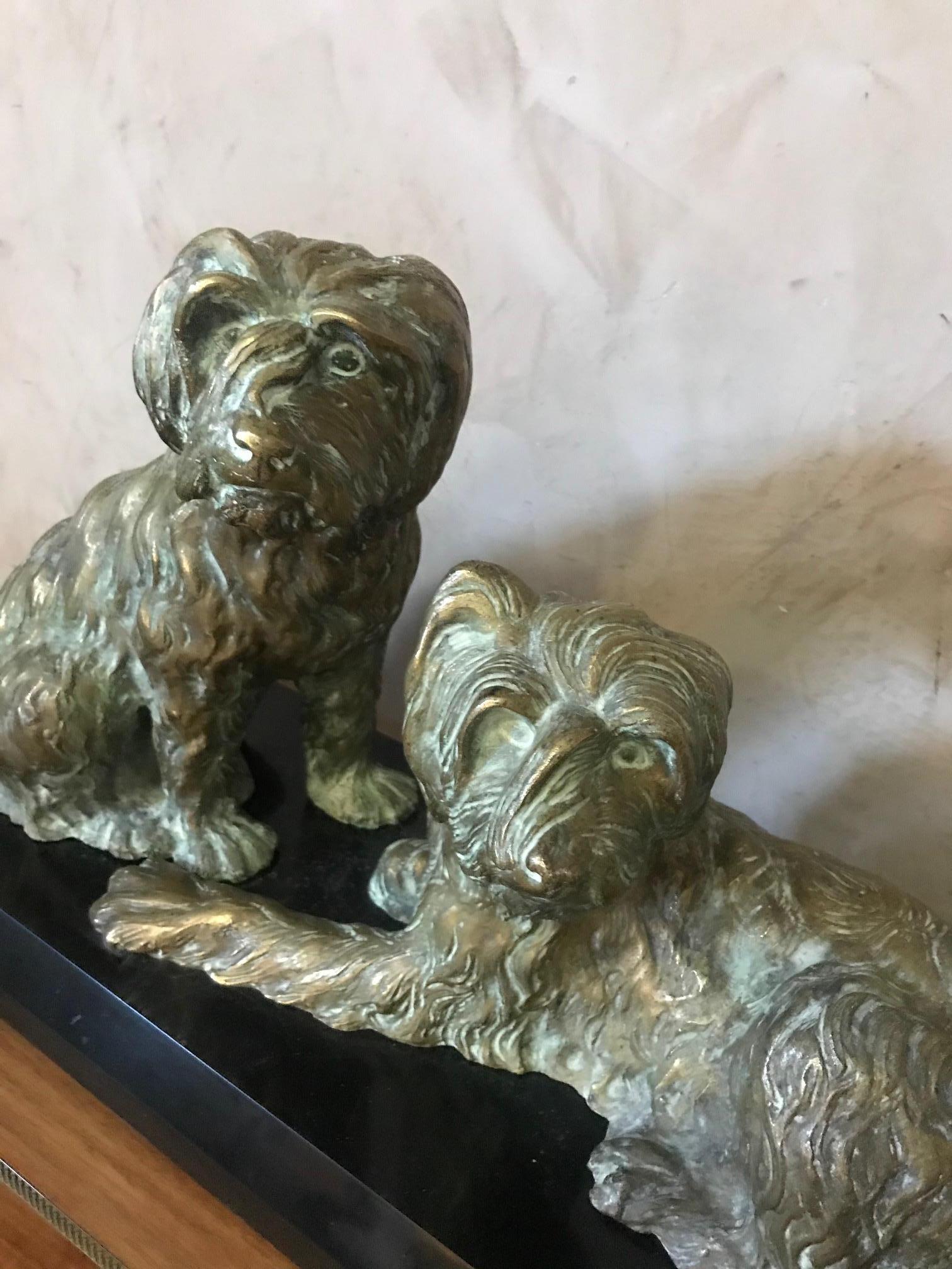 French 20th Century Art Deco Marble and Bronze Georges Lavroff Dogs Sculpture