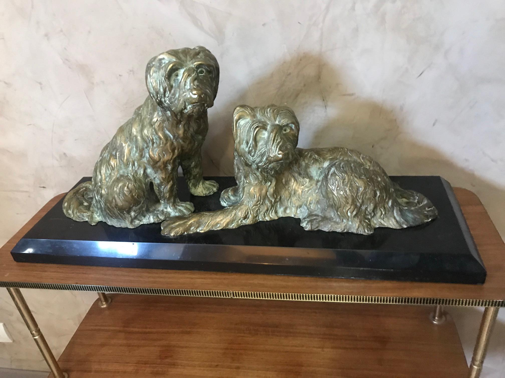 20th Century Art Deco Marble and Bronze Georges Lavroff Dogs Sculpture In Good Condition In LEGNY, FR