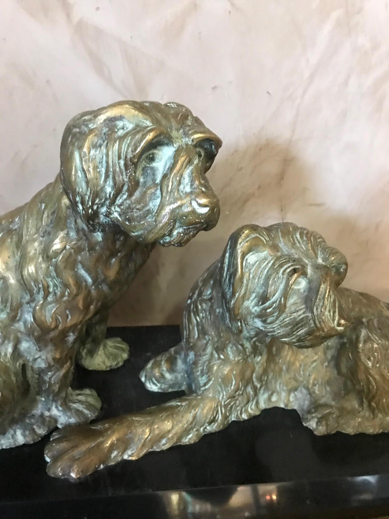 20th Century Art Deco Marble and Bronze Georges Lavroff Dogs Sculpture 2