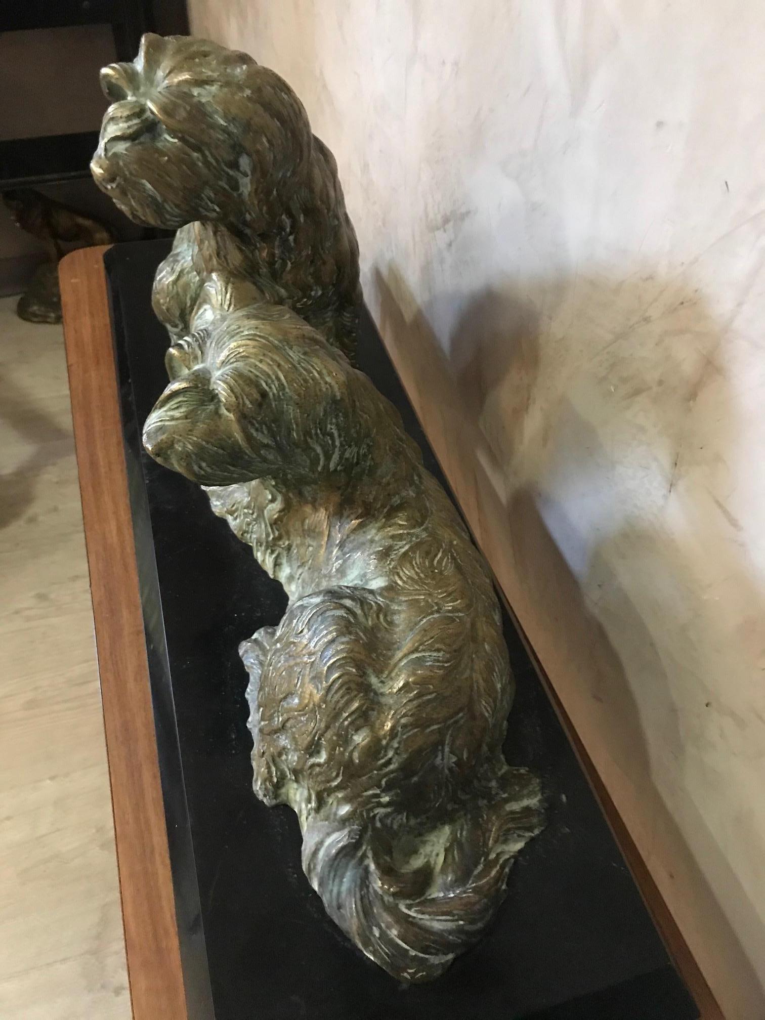 20th Century Art Deco Marble and Bronze Georges Lavroff Dogs Sculpture 4