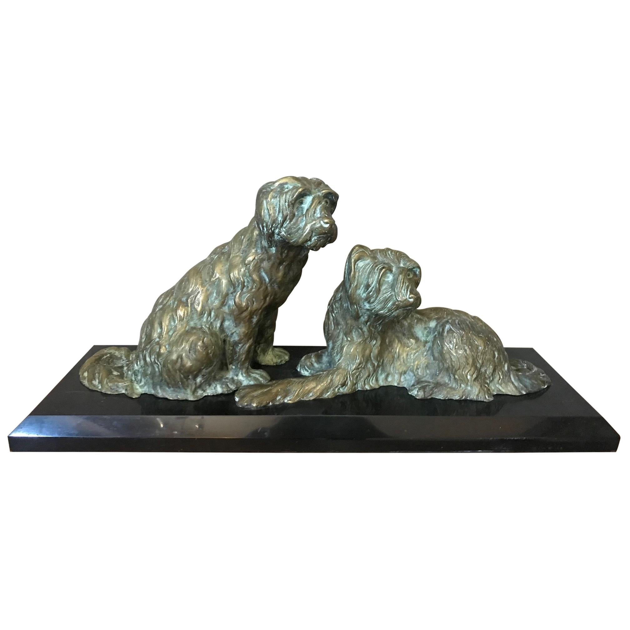 20th Century Art Deco Marble and Bronze Georges Lavroff Dogs Sculpture