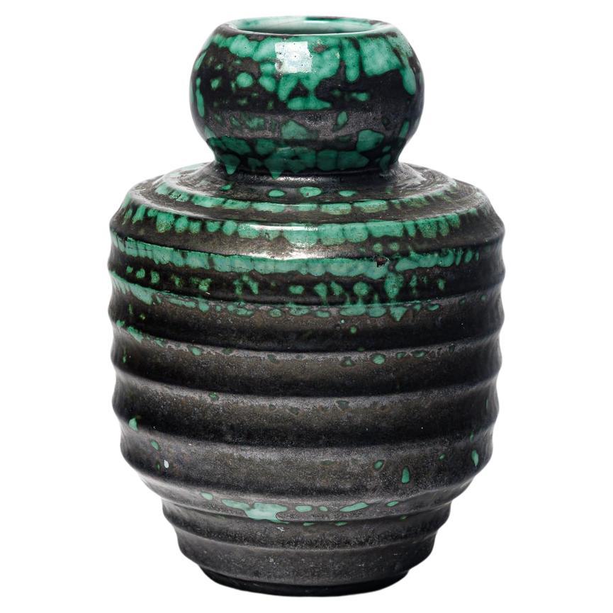 20th century art deco modernist black and green ceramic vase by CAB Primavera