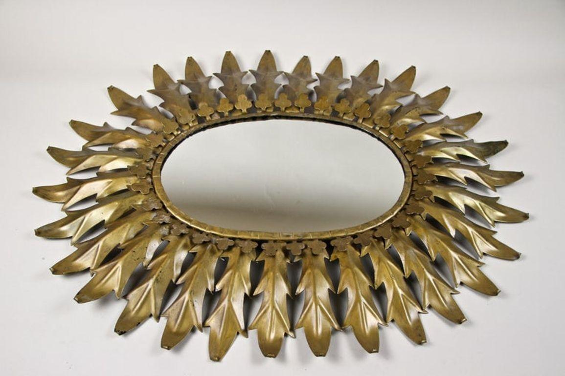 French 20th Century Art Deco Oval Sunburst Wall Mirror, France circa 1920 For Sale