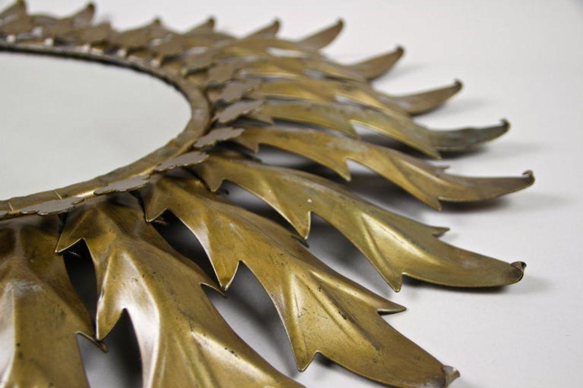 Bronzed 20th Century Art Deco Oval Sunburst Wall Mirror, France circa 1920 For Sale