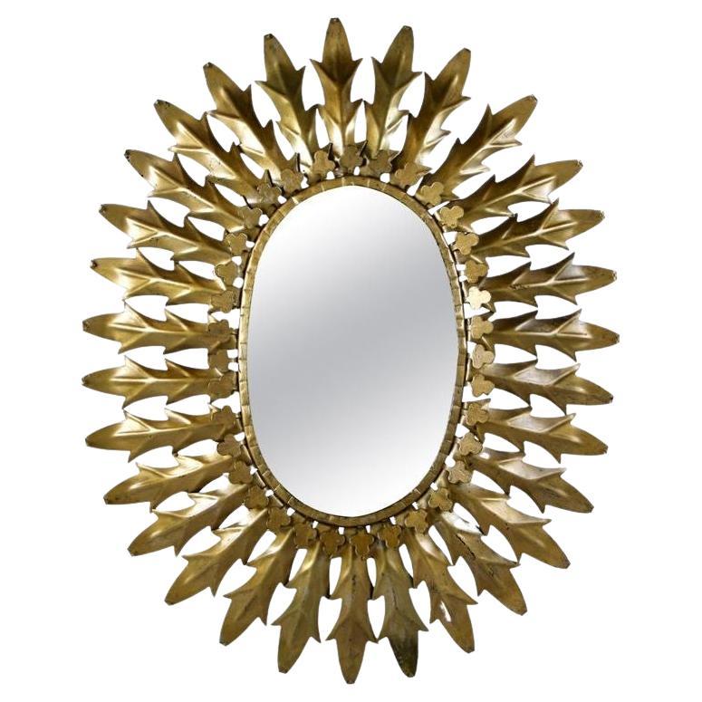 20th Century Art Deco Oval Sunburst Wall Mirror, France circa 1920 For Sale