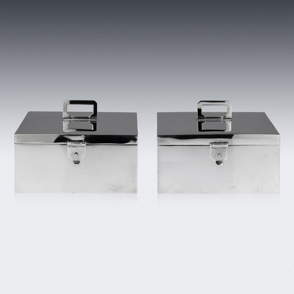 British 20th Century Art Deco Pair Of Solid Silver Cigar Boxes, Asprey & Co, c.1936 For Sale