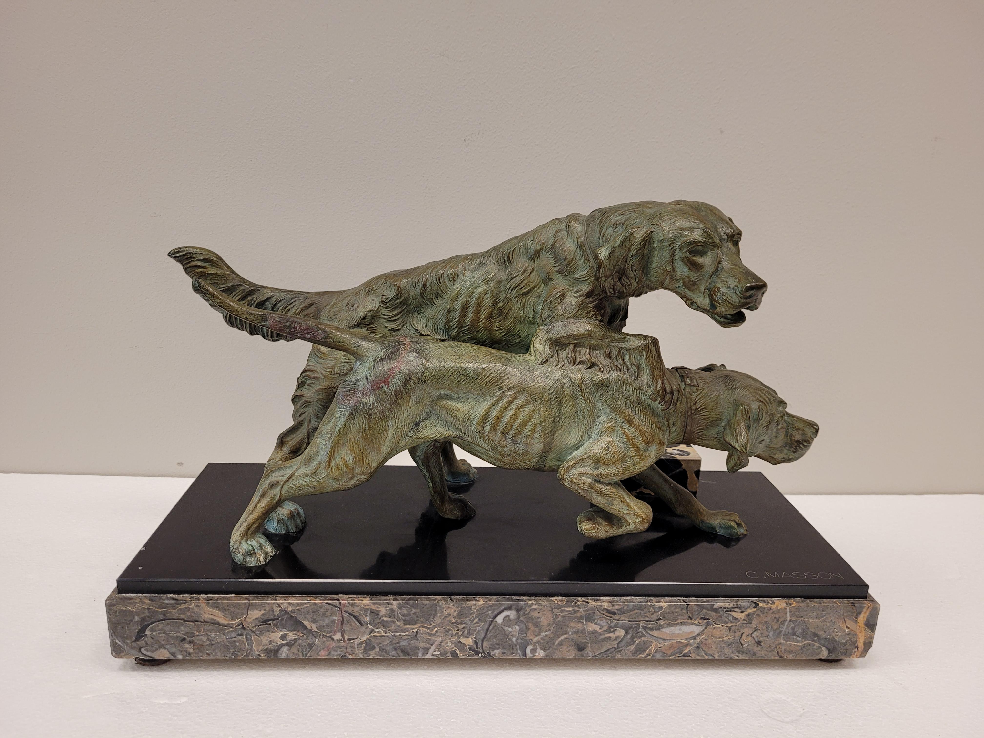 Art déco Bronze d'époque Art Déco du 20e siècle « Hunting Dogs » de Clovis Masson en vente