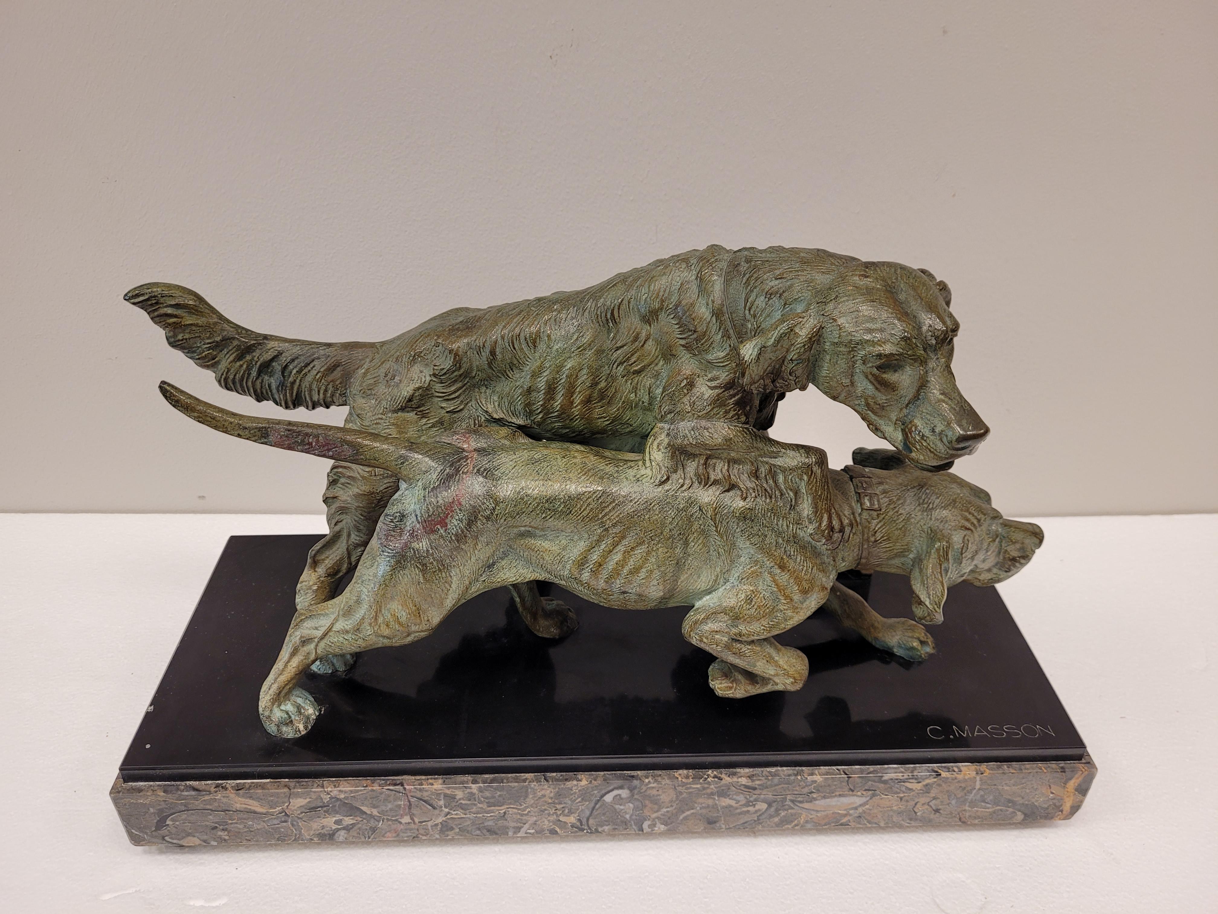 Français Bronze d'époque Art Déco du 20e siècle « Hunting Dogs » de Clovis Masson en vente