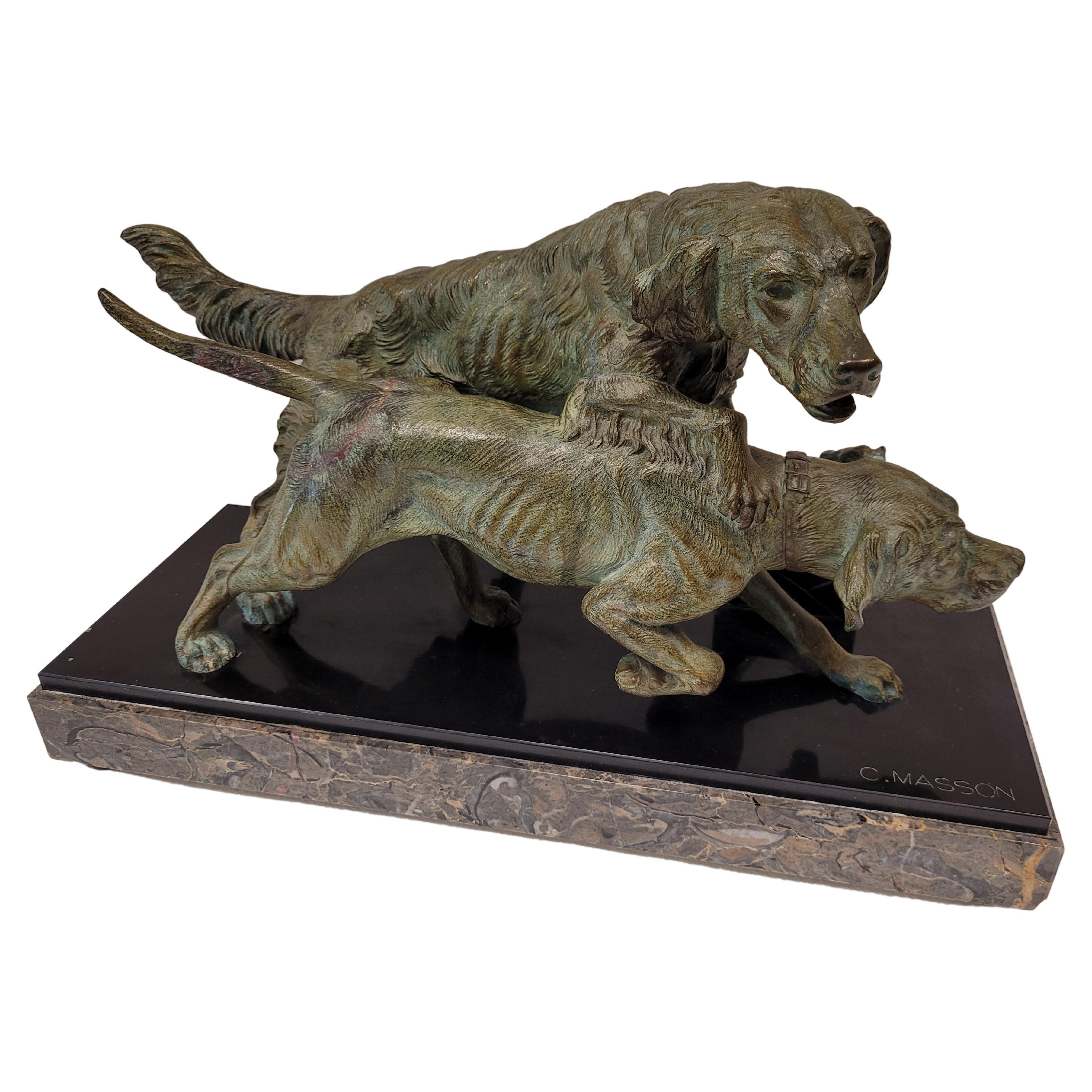 20th Century Art Deco Period Bronze "Hunting Dogs" by Clovis Masson For Sale