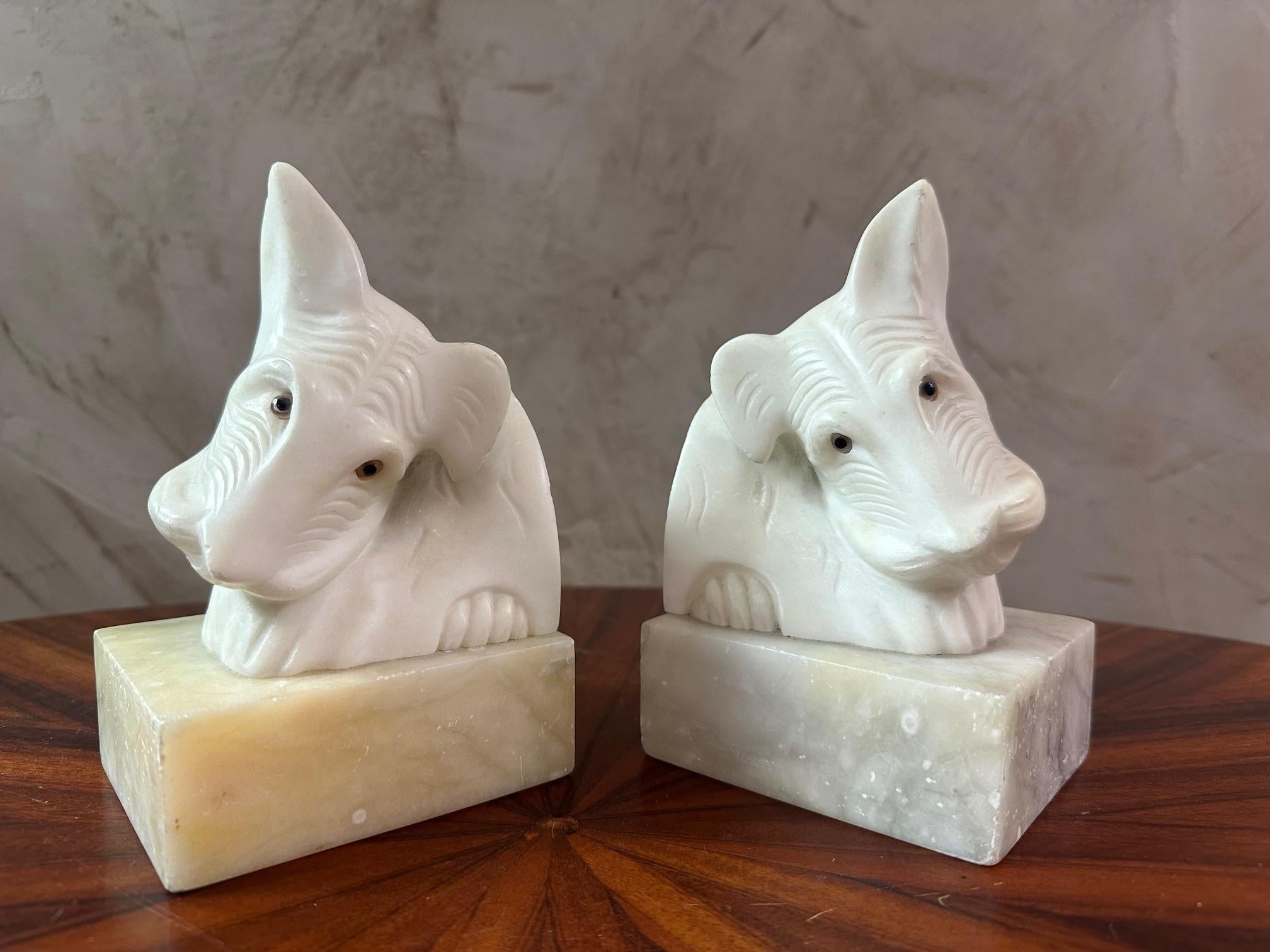 Art Deco 20th century Art deco Period Pair of Alabaster Dog Bookends For Sale