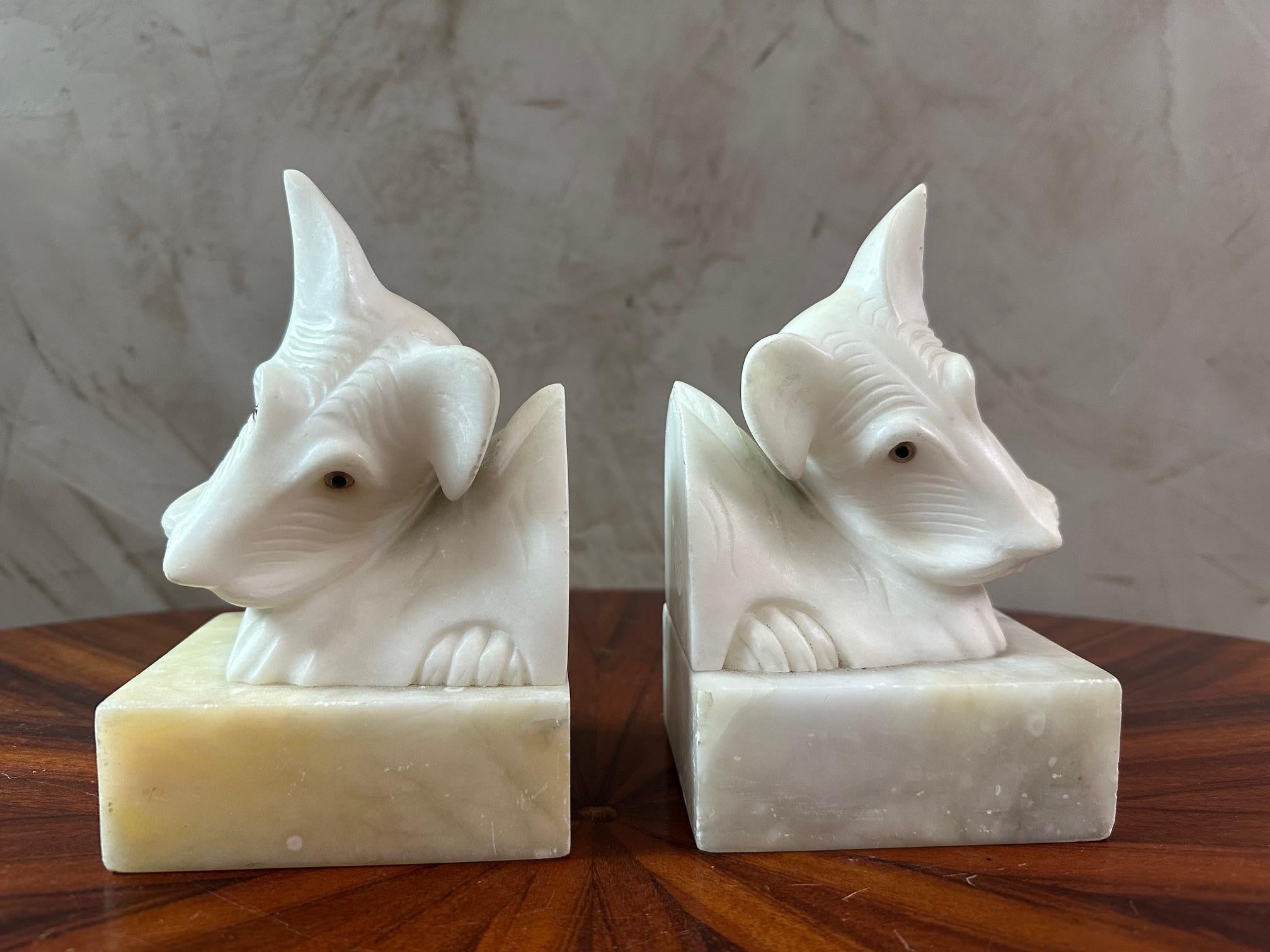 Mid-20th Century 20th century Art deco Period Pair of Alabaster Dog Bookends For Sale