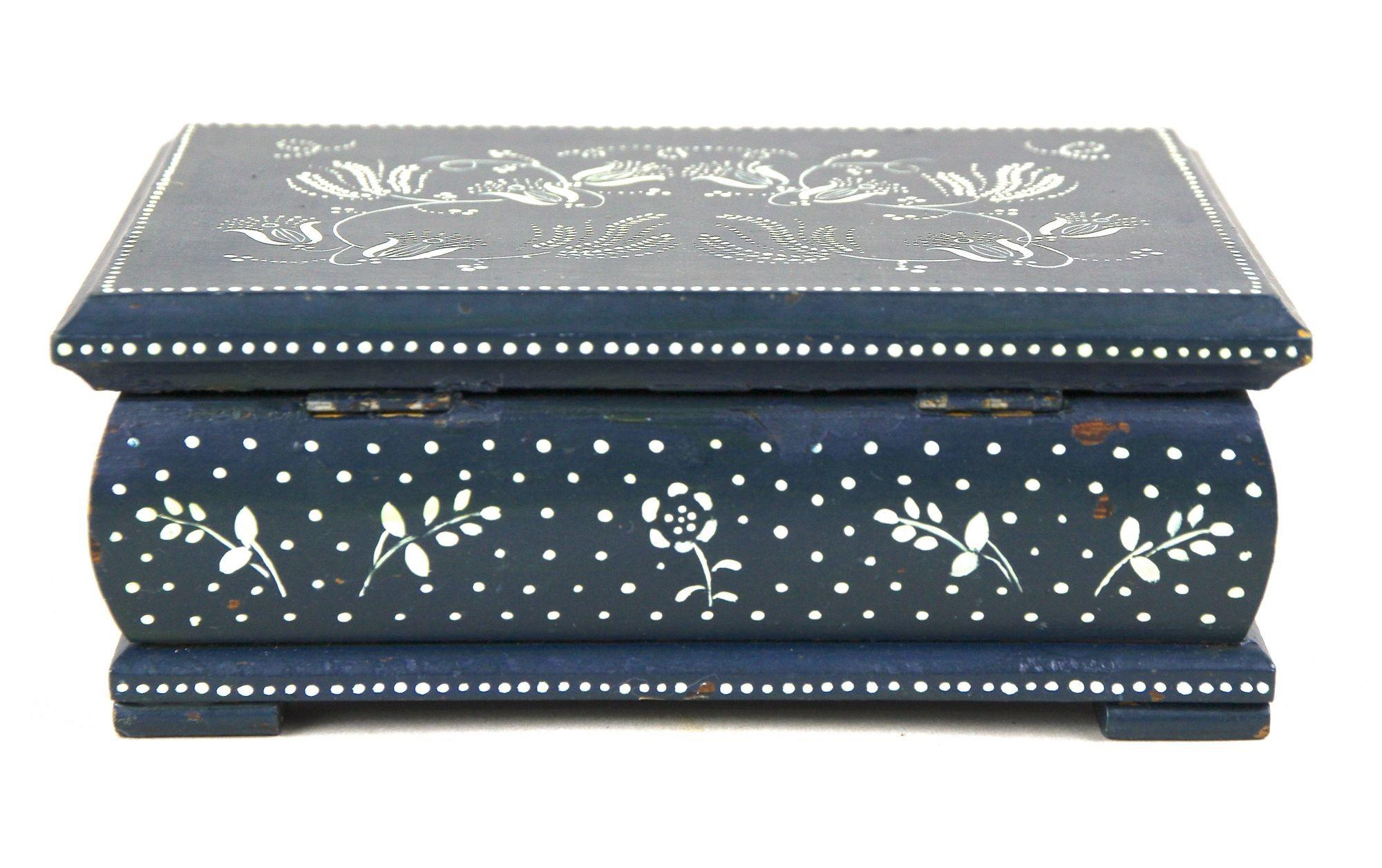 Joyero Art Decó del siglo XX, azul prusiano, pintado a mano, Austria ca. 1920 Madera en venta