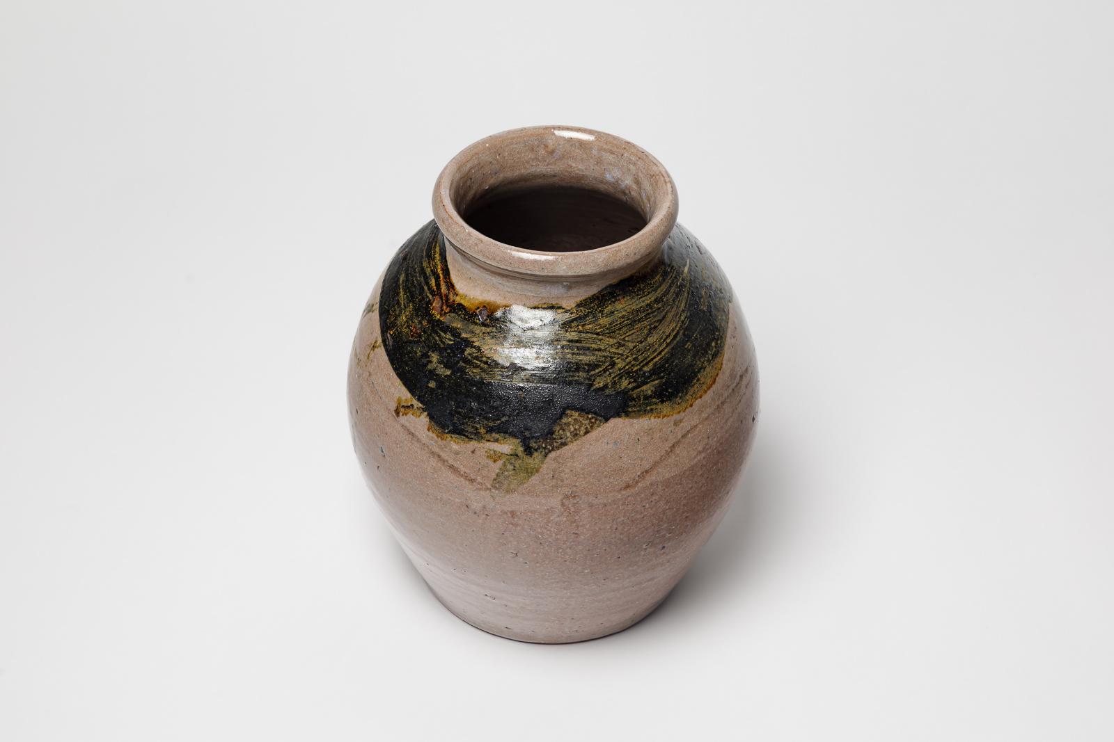 Ceramica 20th century art deco red and black ceramic vase by Alexandre Foucher La Borne in vendita