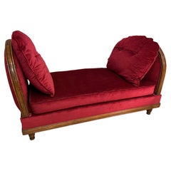 Vintage 20th Century Art Deco Red Velvet Opening Sofa, 1930s