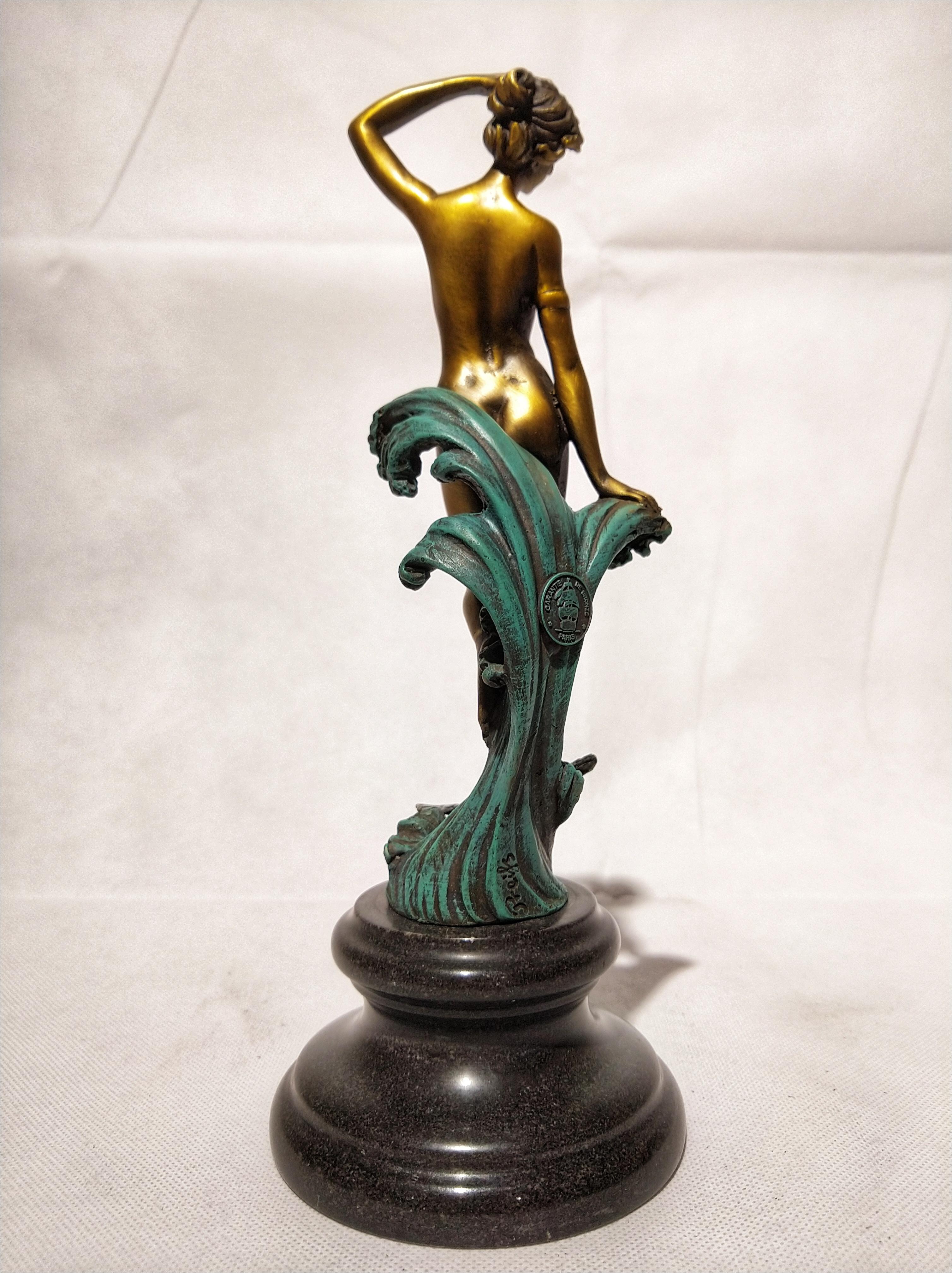 French 20th Century Art Deco Sculpture Figure Bronze the Wave