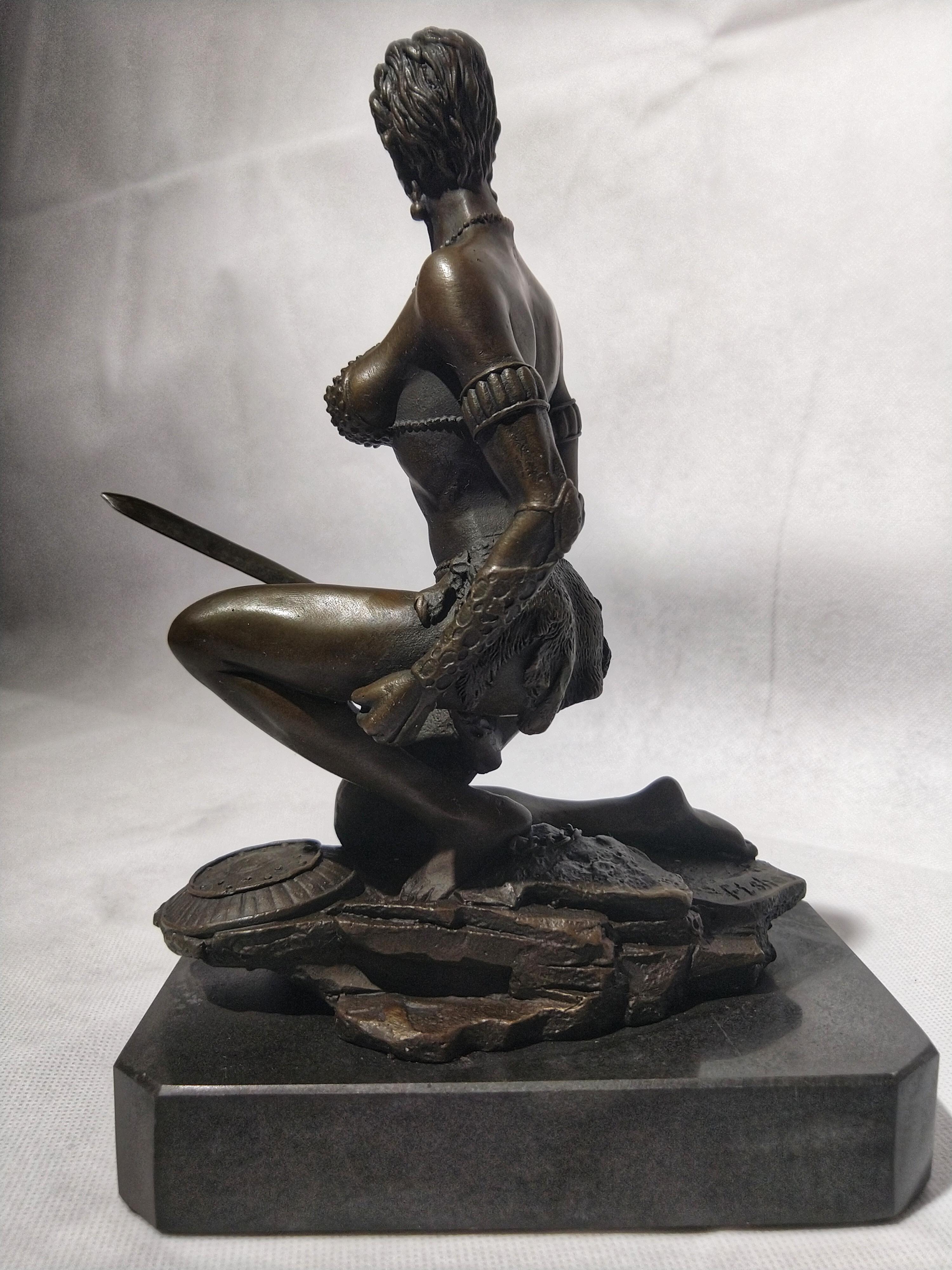 American 20th Century Art Deco Sculpture Figure Plum Bronze Amazon Warrior