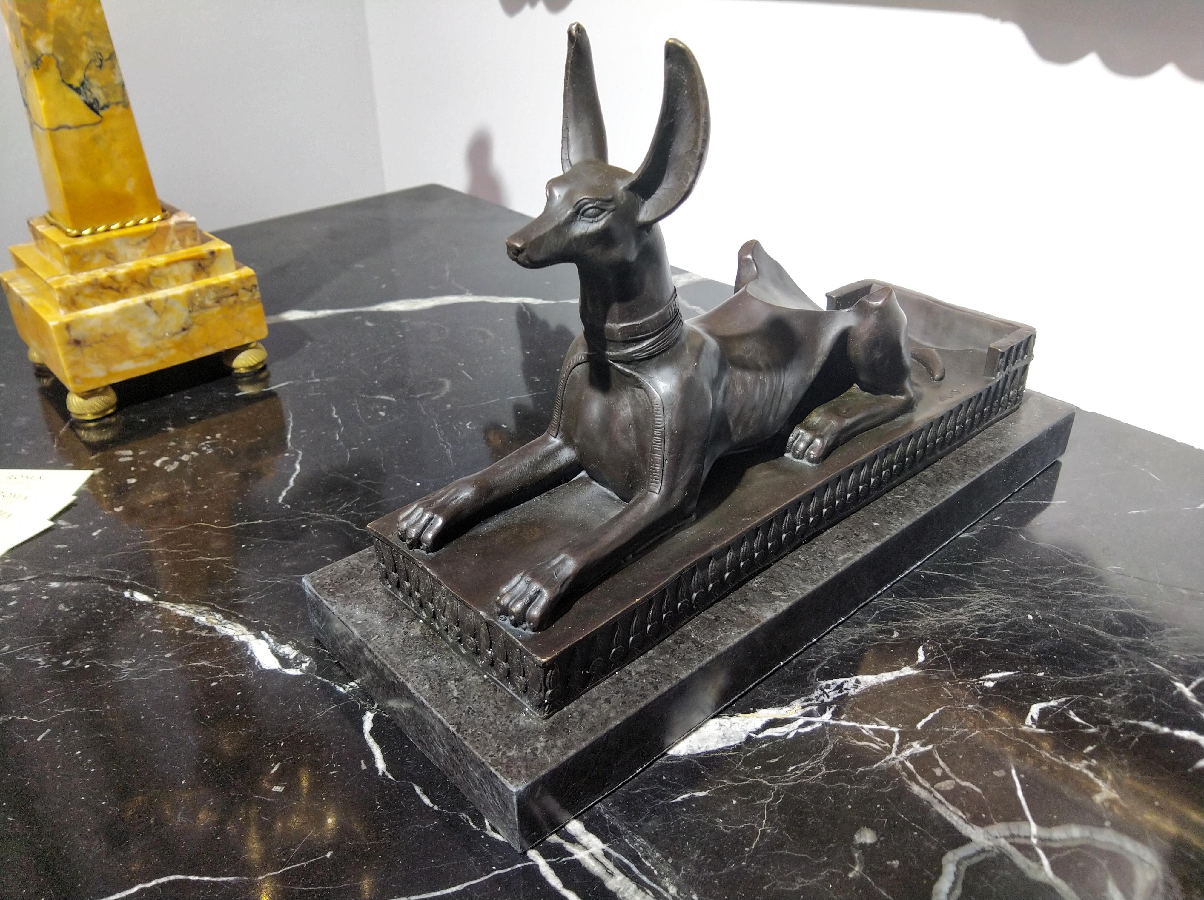 20th Century Sculpture Figure Bronze Anubis Sphinx Bottle Holder 2