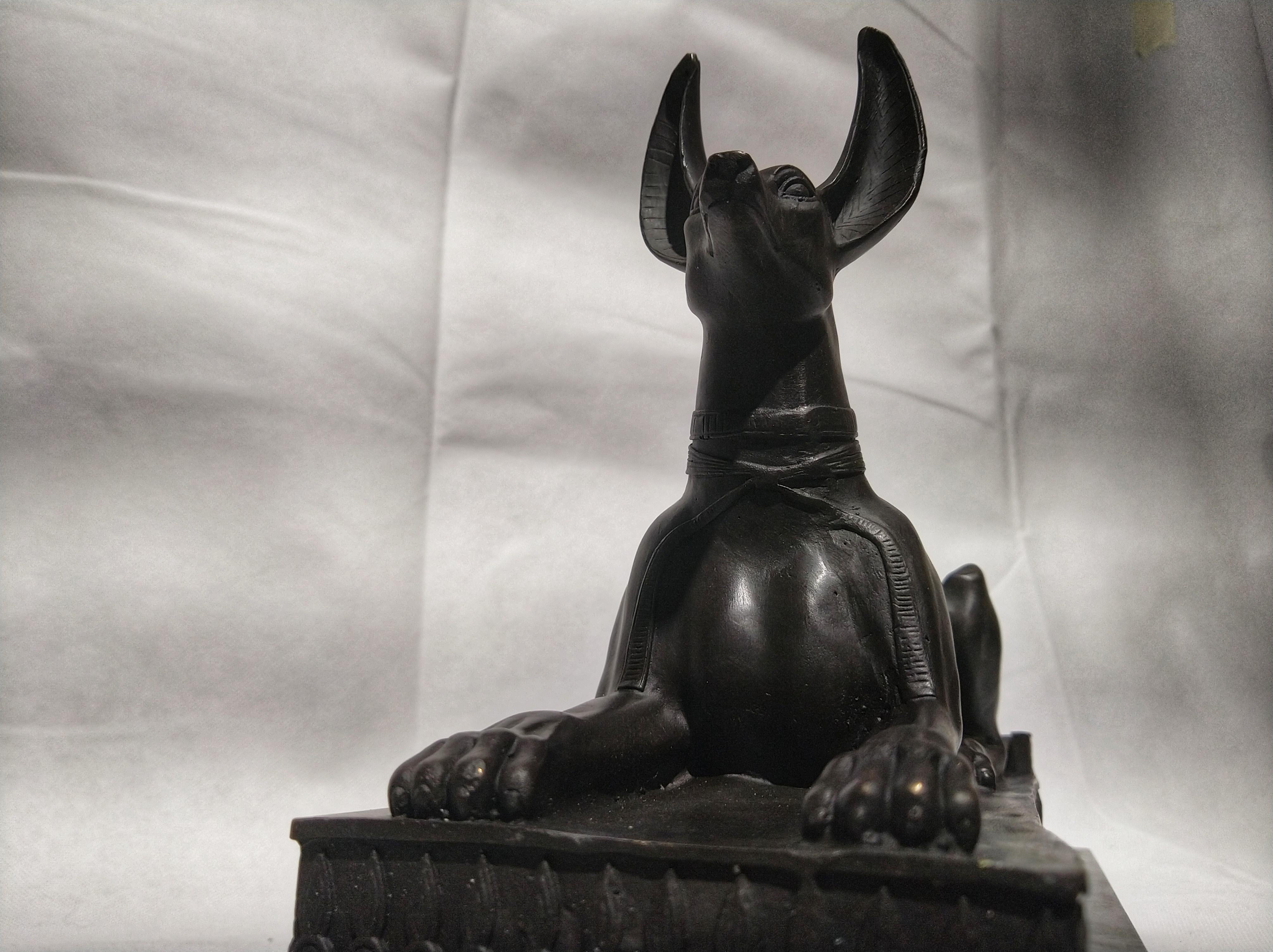 Patinated 20th Century Sculpture Figure Bronze Anubis Sphinx Bottle Holder