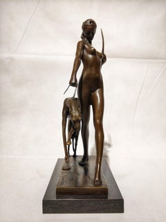 20th Century Art Deco Sculpture Figure Plum Bronze Diana Goddess of Hunting