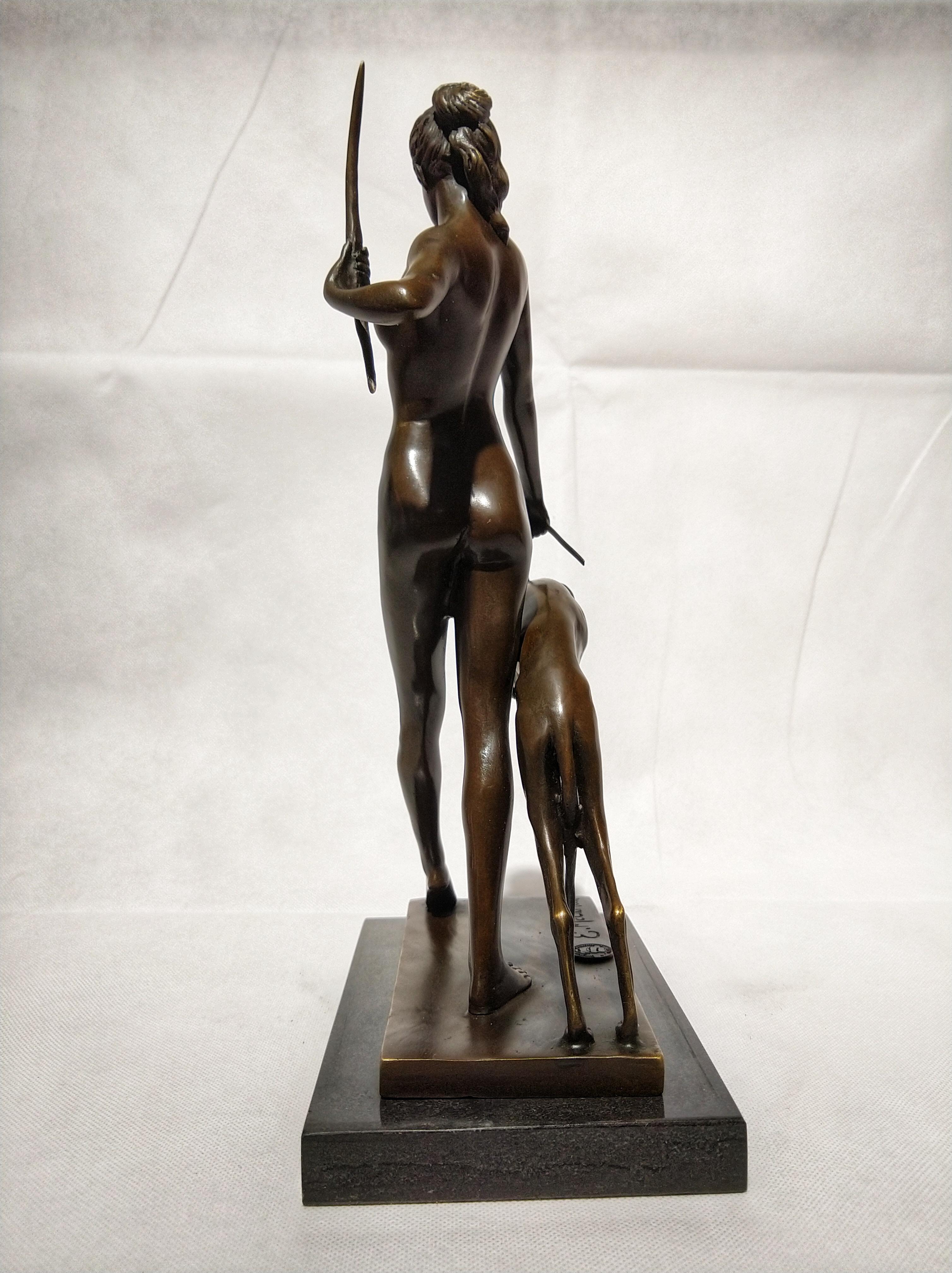 French 20th Century Art Deco Sculpture Figure Plum Bronze Diana Goddess of Hunting For Sale
