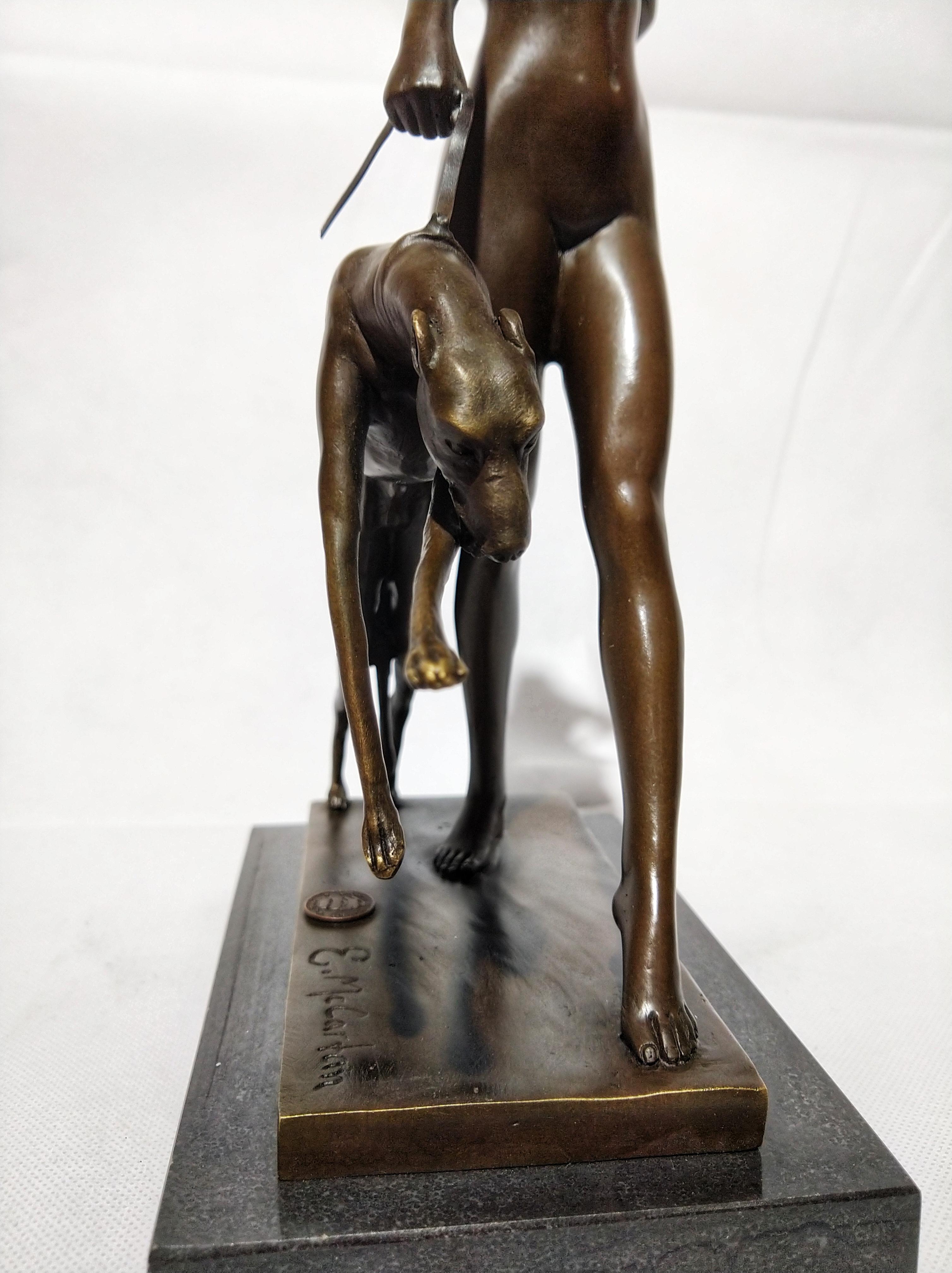 Mid-20th Century 20th Century Art Deco Sculpture Figure Plum Bronze Diana Goddess of Hunting For Sale