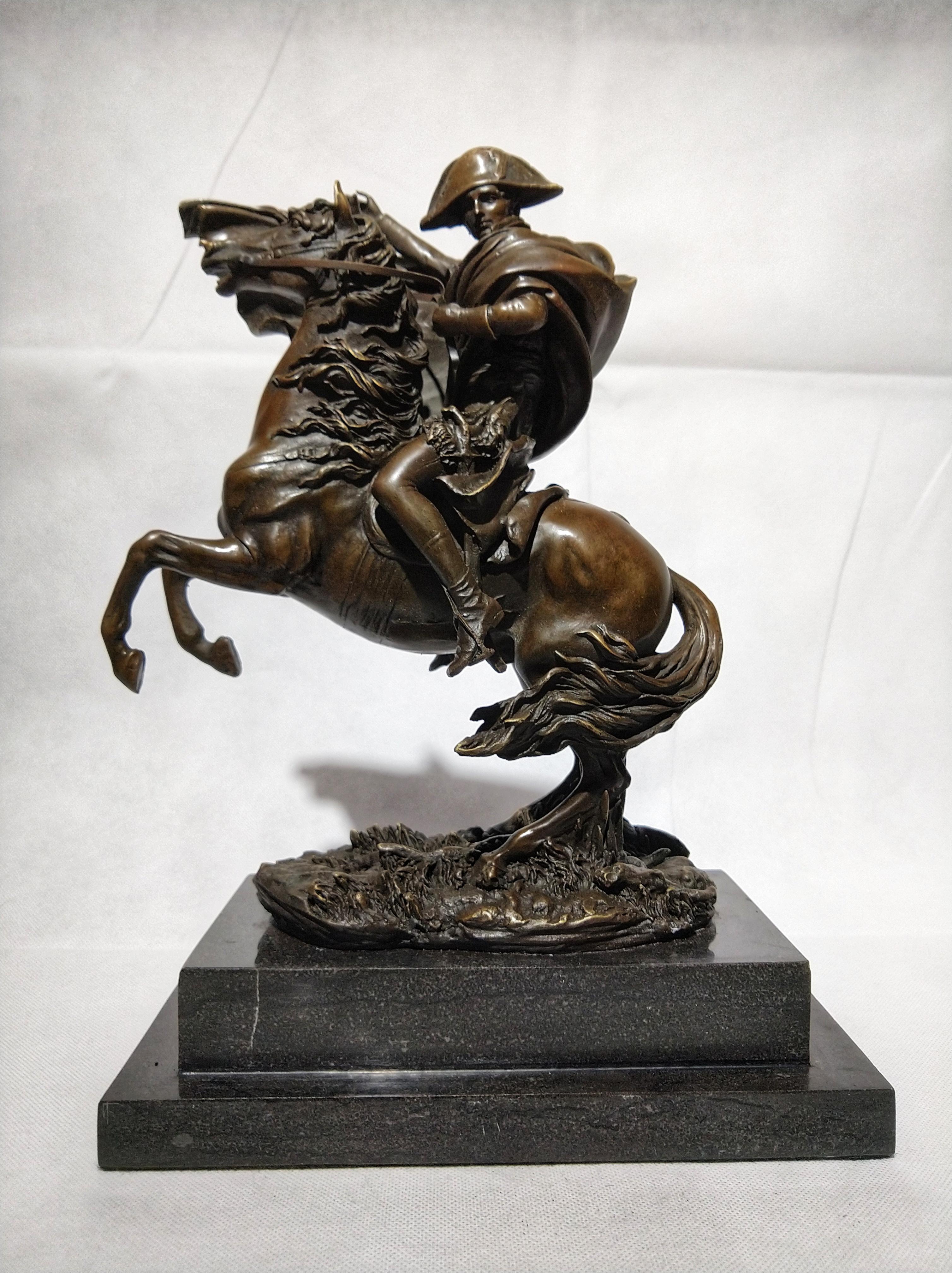 Beautiful Art Deco style sculpture depicting Napoleon Crossing the Alps (also known as Napoleon at the Saint-Bernard Pass or Bonaparte Crossing the Alps; listed as Le Premier Consul franchissant les Alpes au col du Grand Saint-Bernard) is the title